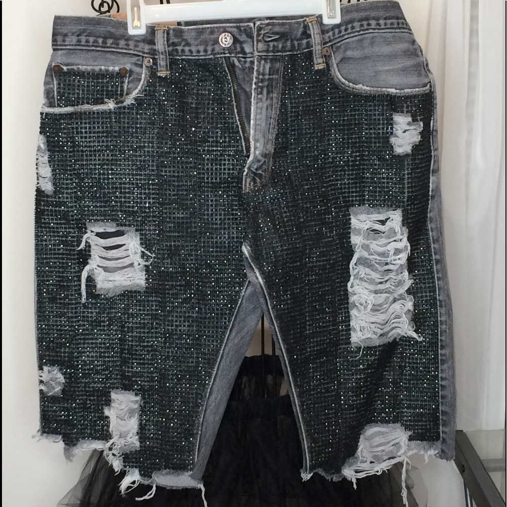 Custom black sequins distress boyfriend shorts (SOLD)